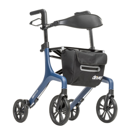 AeroWalk Ultra-Lite rollator in Blue, three-quarter view