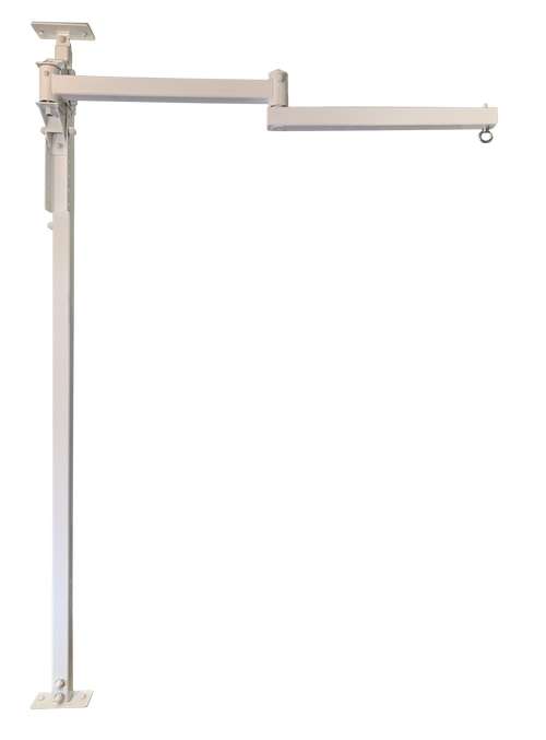 LRT Lift-Rotate-Transfer system: floor-to-ceiling mast with the articulating arm open