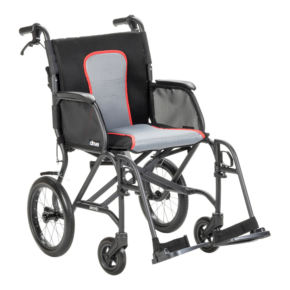 AeroFly Ultra-Lite transport chair in Black / Red, three-quarter view