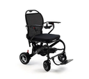 Monarch MM60 Carbon folding power wheelchair in black carbon fibre, three-quarter front view