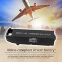 Removable 4 lb airline-compliant lithium battery — consult your airline before flying