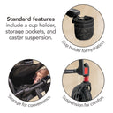 Standard features — cup holder, under-seat storage, caster suspension