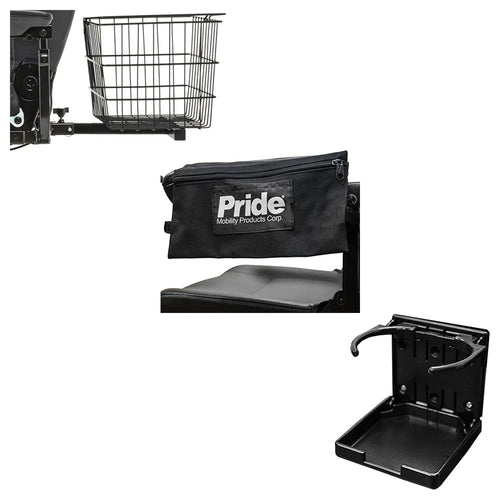Pride D-Style scooter accessory kit KIT2102066: rear basket, saddle bag and cup holder