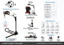 Monarch Atlas 4 sell sheet, New SUV Base: 88 lb lifting capacity, 31 lb total weight, 14 lb heaviest part, manual fold, lithium 2.4 Ah; dimensions length 26–35 in, width 10.8–31.2 in, fork height 38.5, 42.1 or 47.2 in, rod length 27.9 in, folded length 44 in (in base) or 31.2 in (out of base), folded height 9.7 in (in base) or 6.7 in (out of base).