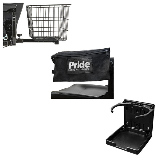 Pride C Style Scooter Accessory Kit KIT2102055: rear basket, small saddle bag and C style cup holder - manufacturer image