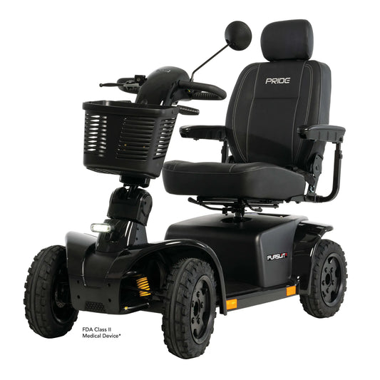 Pursuit 2.0 4-Wheel Outdoor Mobility Scooter by Pride Mobility in Black, Left View