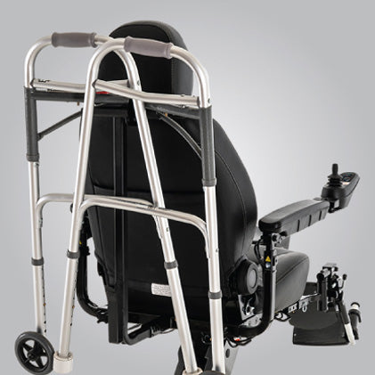 Pride Mobility walker holder ACCASMB1018 mounted on the rear of a scooter