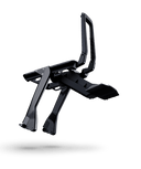 Bare carbon fibre frame of the WHILL Model C Lite without seat, wheels or battery, showing the X-shaped moulded structure and footplate.