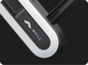 Close-up of the WHILL Model C Lite white arm-mounted controller housing with the WHILL logo.